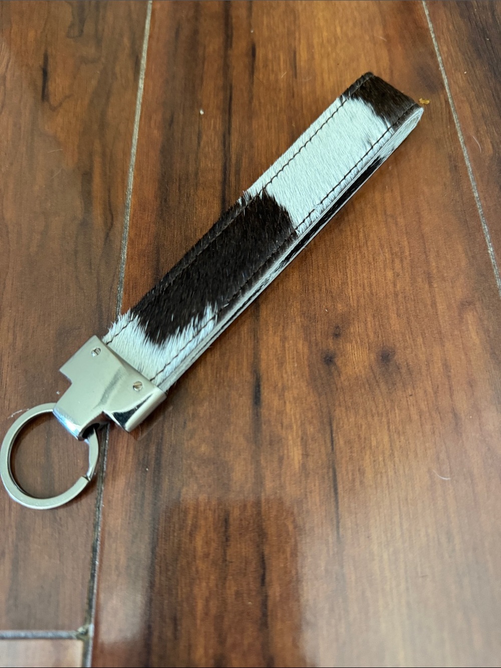 Cowhide Key Fob Wristlet or keychain  in Black & White
